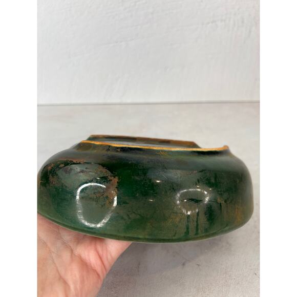 Vintage Mid Century Modern Hull Pottery USA Dark Green Leaf Bowl Dish F14 - Picture 6 of 9